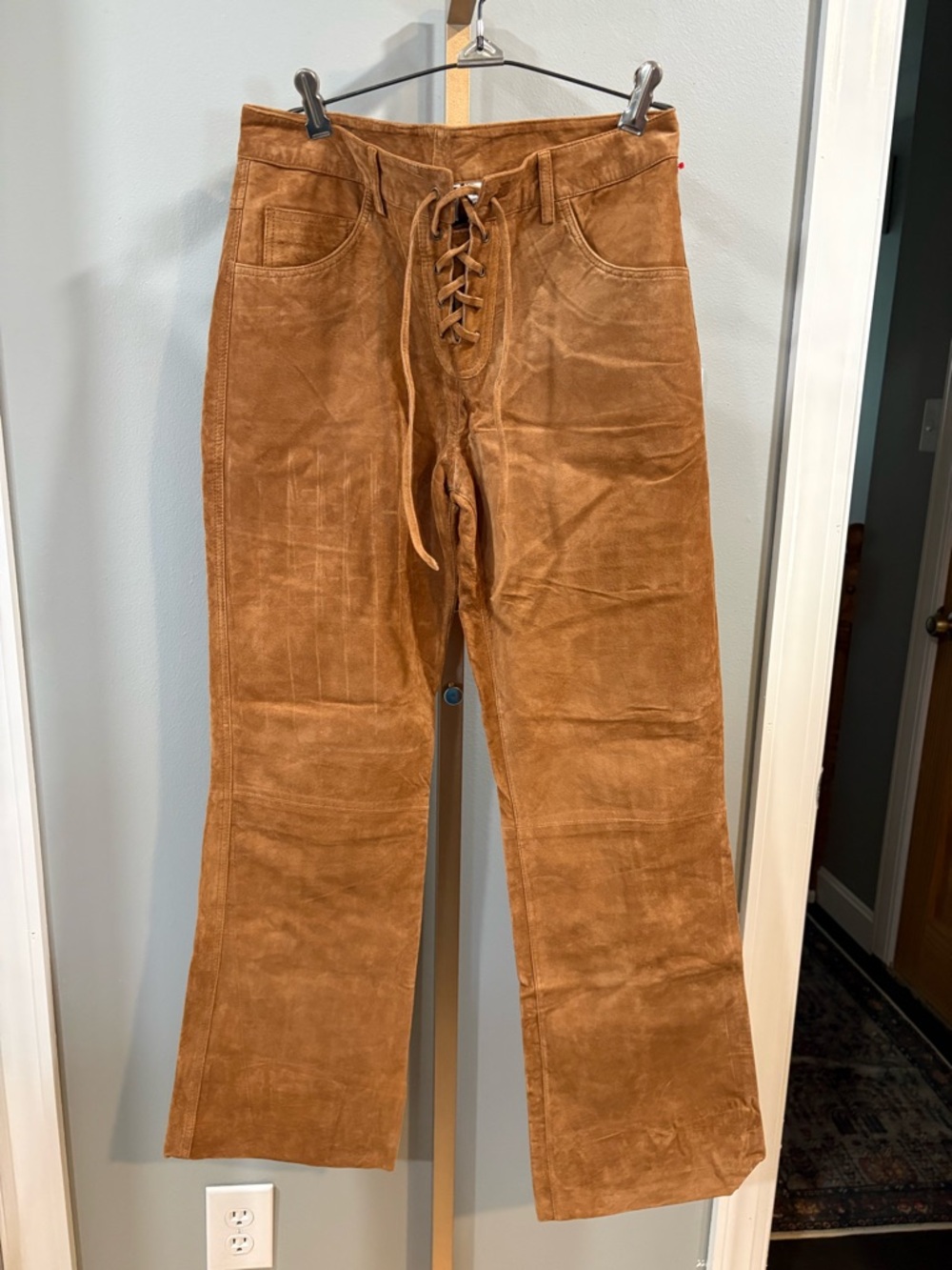 Men's Suede Lace-Up Pants in Chestnut Brown